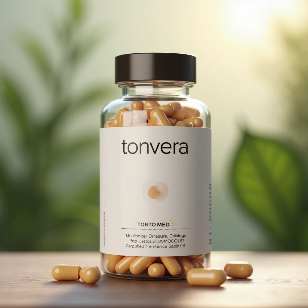 Tonvera dietary supplement bottle with capsules